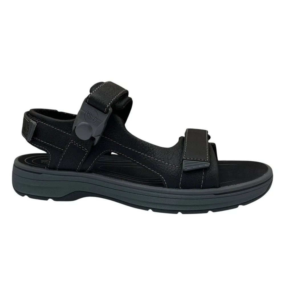 Clarks Mens Saltway‎ Trail Leather Sandal Size 11 Solid Black Adjustable Sporty